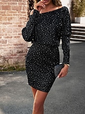 ieftine Rochii cu paiete-Pentru femei Rochie Mini Rochie cu paiete Rochie casual Bodycon Rochie simplă Casual Sporturi &amp; Exterior Stradă Serată Fit regulat Simplu Manșon Lung De Pe Umăr Negru Șampaniu Toamnă Iarnă