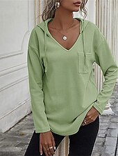 preiswerte Texturierte Kapuzenpullover &amp; Sweatshirts-Damen Hemd Bluse Feste Farbe Basic Brautkleider schlicht Langarm Mit Kapuze Normale Oberteile Täglich Schwarz Rosa Grün Herbst Winter