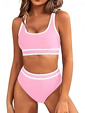 billiga Bikiniset-Dam Badkläder Bikini 2 st Kalsonger Baddräkt Öppen rygg Smal Semester Standkläder Ensfärgat U-hals Ärmlös Baddräkter