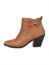 abordables Cowboy y botas occidentales-Botines estilo western vintage para mujer con tacones gruesos en bloque: botines de piel sintética con cremallera lateral para uso informal y al aire libre