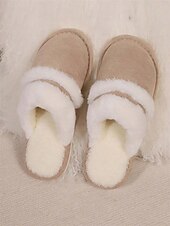 economico Ciabatte e infradito da donna-pantofole da donna con fodera in pelliccia sintetica e finitura scamosciata – calde scarpe da interno per il comfort invernale