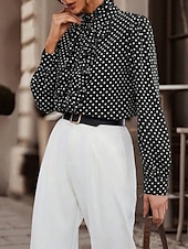 preiswerte Elegante Oberteile-Damen Hemd Bluse Punkt Brautkleider schlicht Langarm Rollkragen Normale Oberteile Täglich Rüsche Patchwork Knopf Schwarz Braun Herbst Winter