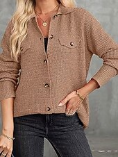 preiswerte Damen Einfache Oberteile-Damen Hemd Bluse Feste Farbe Basic Brautkleider schlicht Langarm Hemdkragen Normale Oberteile Täglich Knopf Tasche Wein Khaki Grau Herbst Winter