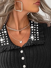 levne Hladké dámské topy-Dámské Košile Halenka Pevná barva Elegantní Na běžné nošení Dlouhý rukáv Biskup Košilový límec Běžné topy Denní Flitry Slátanina Knoflíky Černá Khaki Podzim Zima