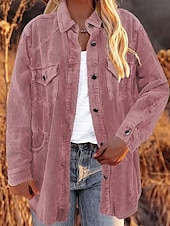 cheap Shirt Jackets-Women&#039;s Casual Jacket Outdoor Street Daily Wear Fall Winter Regular Coat Regular Fit Thermal Warm Breathable Stylish Casual Jacket Long Sleeve Plain with Pockets Pink Beige
