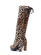 baratos Botas com salto-botas plataforma femininas acima do joelho com salto alto grosso e fecho de cordão, estilo sexy na altura da coxa para baladas e festas