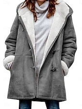 economico Puffers &amp; Parka-Per donna Giacca in pile Cappotto teddy Giacca con cappuccio Tenere al caldo Traspirante Tasche In pile Informale Liscio Da mare Strada Da tutti i giorni Per uscire Monopetto Standard Felpa Standard