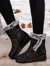 baratos Botas de neve e inverno-botas de neve femininas de inverno azul marinho com forro de pele sintética – botas quentes à prova d&#039;água e antiderrapantes