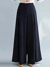 billiga breda ben och hög midja-Dam Brett skaft Kinesiska Mode Streetwear Fullängd Hög midja Slät Elastiskt midjeband Bekväm Mjuk Microelastisk Utomhus Gata Aprikos Svart Blå Vår &amp; Höst Normal