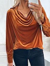 billige Dressy topper-Dame Skjorte Bluse Helfarge Fritid Langermet Cowl-hals Vanlige topper Daglig Brun Høst Vinter