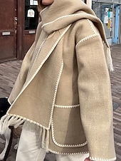 billiga Trenchcoats-Dam Vinterkappa Utomhus Gata Dagliga kläder Höst Vinter Normal Täcka Normal Håller värmen Andningsfunktion Stylish Ledigt Jacka Långärmad Slät Tofs Med fickor Svart Vit Kaki