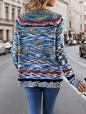 abordables Cardigans et vêtements d&#039;extérieur-Femme Pull Chandail Gilet Cardigan Décontractées Flexible Rayé A côtes Ouvrir le devant Poche Tricoté manche longue Hauts réguliers Tricoter Extérieur du quotidien Fin de semaine Rouge Bleu Automne