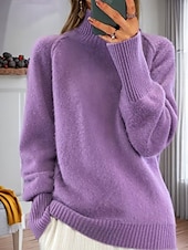 cheap Pullovers &amp; Tops-Women&#039;s Sweater Pullover Sweater Jumper Turtleneck Knit Knitted Raglan Sleeves Spring Fall Home Daily Holiday Daily Casual Soft Long Sleeve Pure Color White Light Green