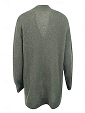 cheap Cardigans &amp; Outerwears-Women&#039;s Sweater Cardigan Casual Soft Pure Color Ribbed V Neck Pocket Knitted Long Sleeve Regular Tops Knit Outdoor Daily Weekend Army Green Gray Fall Winter