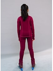 billige Figur skating treningsantrekk-Fleecejakke til skøyteløp Bukser til kunstløp Jakke og bukser til kunstløp Dame Jente Skøyteløp Jakke Strømpebukse Drakter Burgunder Lapper Tommelhull Spandex Elastisk Trening Profesjonell Skøyteklær