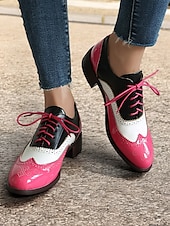 olcso Női lapos sarkú cipők-női retro rózsaszín és fekete oxford cipő – lakk műbőr fűzős brogue a vintage lezser stílushoz és divatos kirándulásokhoz