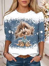 abordables T-shirt Animaux-t-shirt femme mode moderne décontracté imprimé manches longues hauts réguliers col rond quotidien week-end bleu automne hiver