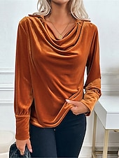 billige Dressy topper-Dame Skjorte Bluse Helfarge Fritid Langermet Cowl-hals Vanlige topper Daglig Brun Høst Vinter