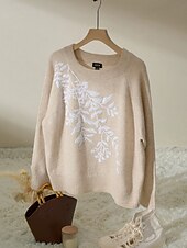 abordables pull pour femme-pull en laine mélangée brodé en tricot