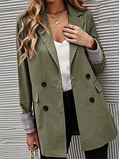 cheap Blazers &amp; Suits-Women&#039;s Blazer Work Button Solid Color Breathable OL Style Regular Fit Outerwear Long Sleeve Fall Blue S