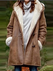 economico Puffers &amp; Parka-Per donna Giacca in pile Cappotto teddy Giacca con cappuccio Tenere al caldo Traspirante Tasche In pile Informale Liscio Da mare Strada Da tutti i giorni Per uscire Monopetto Standard Felpa Standard