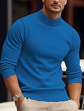 billiga tröja för män-Herr Pullover tröja Stickad tröja Ribbad Sticka Stickat Slät Mock Neck Grundläggande Håller värmen Dagliga kläder Semester Kläder Höst vinter Svart Vit S M L