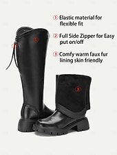 cheap Fashion Boots-Women&#039;s Extra Wide Calf Knee-High Boots – Comfortable Black Faux Leather with Rugged Sole, Perfect for Outdoor Adventures and Everyday Wear