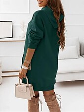 cheap Sweatshirt &amp; Hoodie Dresses-Women&#039;s Hoodie Dress Mini Dress Pocket Casual Hooded Long Sleeve Black Pink Red Color
