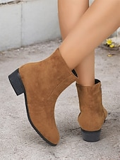 cheap Ankle Boots-Women&#039;s Casual Faux Suede Ankle Boots with Side Zipper and Low Block Heels – Comfortable Vintage Booties for Everyday Wear