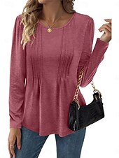 preiswerte Einfarbiges T-Shirt-Damen T Shirt Glatt Modisch Modern Brautkleider schlicht Langarm Rundhalsausschnitt Normale Oberteile Täglich Wochenende Rote Braun Beige Herbst Winter