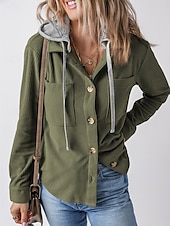 abordables Manteaux &amp; trenchs-Veste d&#039;Hiver Femme Extérieur Plein Air Usage quotidien mode Décontractées Avec poches Normal Manteau Noir Vert Véronèse Automne Hiver Boutonnage Simple Sweat à capuche Standard S M L XL 2XL