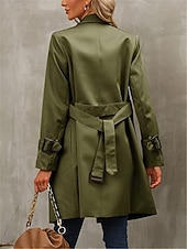 billiga Trenchcoats-Dam Kappa Utomhus Gata Dagliga kläder Höst Vinter Normal Täcka Normal Håller värmen Andningsfunktion Stylish Ledigt Jacka Långärmad Slät Med fickor Svart Armégrön Rubinrött