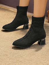abordables Botines-Botines tipo calcetín de mujer en color beige con tacón de bloque metalizado: tejido de punto elástico y diseño moderno para looks casuales y elegantes