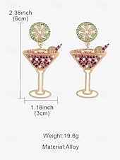 cheap Women&#039;s Earring-Unique Cocktail Glass Dangle Earrings – Festive Gold-Tone with Rhinestone Lime and Drink Design, Fun Party Jewelry for Women