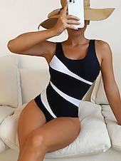 billige Onepiece badedrakter-Damebikinier Én Delt Badedrakt Strandtøy Sommer Geometrisk Uten Ermer Badedrakter