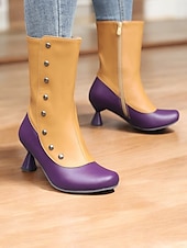 baratos Década de 1920-botas femininas vintage bicolores com detalhes de botões e salto baixo – botas com fecho de zíper estilo retrô para a moda outono e inverno