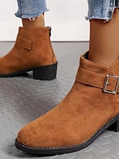 abordables Botines-Botines con estampado de leopardo para mujer con correa de hebilla, estilo occidental informal, tacón bajo cómodo para uso diario