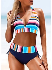 abordables Bikini-Femme Maillots de Bain Bikinis Maillot de bain Vacances Drapeau Rayé Sans Bretelles Maillots de bain