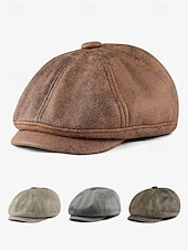 cheap Men&#039;s Hats-Men&#039;s Vintage Newsboy Cap – Stylish Faux Leather Look Flat Cap for Casual or Formal Wear, Available in Multiple Colors