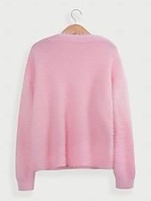 billiga Koftor &amp; Ytterkläder-dam oversize cardigan fuzzy v-ringad stickad höst vinter arbete helg elegant mode streetwear långärmad enfärgad rosa ljusgrå