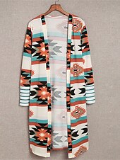 abordables Manteaux 3D-Veste décontractée Femme Extérieur Plein Air Usage quotidien Style Ethnique Style vintage Décontractées Imprimer Longue Manteau Rose Claire Vert Automne Hiver Ouvrir le devant Sans col Standard S M L