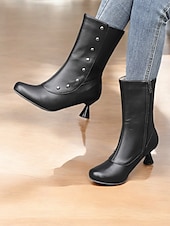 baratos Década de 1920-botas femininas vintage bicolores com detalhes de botões e salto baixo – botas com fecho de zíper estilo retrô para a moda outono e inverno