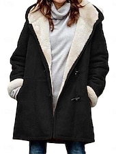 preiswerte Puffers &amp; Parka-Damen Fleecejacke Teddy-Mantel warm halten Atmungsaktiv Tasche Innenfutter aus Fleece Brautkleider schlicht Glatt Urlaub Strasse Freizeitskleidung Ausgehen Einreihiger Verschluss Standard