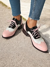 olcso Női lapos sarkú cipők-női retro rózsaszín és fekete oxford cipő – lakk műbőr fűzős brogue a vintage lezser stílushoz és divatos kirándulásokhoz