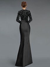 billige Cocktailkjoler-A-Linje Cocktailkjoler Elegant Kjole Formell Asymmetrisk Langt Erme V-hals Belte  Sash Paljetter med Volanger Splitt Kjoler
