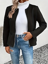 preiswerte Jacken-Damen Jacke Schulanfang Zip Feste Farbe Vintage Regular Fit Oberbekleidung Langarm Frühling Schwarz S
