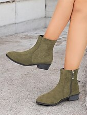 cheap Ankle Boots-Women&#039;s Casual Faux Suede Ankle Boots with Side Zipper and Low Block Heels – Comfortable Vintage Booties for Everyday Wear