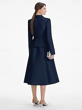 preiswerte Mit Jacke-Blazer Kleid Zweiteilig A-Linie Champagner Kleid Smoking Kleid Elegant V-Ausschnitt Tee-Länge Satin Lange Ärmel mit Uni-Farbe Derby Kleider 2025