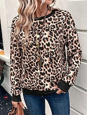 levne Zvířata vrcholy-dámská mikina leopard street denní nošení potisk ležérní posádka výstřih dlouhý rukáv mikroelastický podzimní zimní komfrt prodyšná měkká tkanina