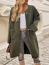 economico Cappotti Invernali-Per donna Cappotto invernale Esterno Strada Da tutti i giorni Autunno Inverno Lungo Cappotto Standard Tenere al caldo Traspirante Moda Informale Giacca Manica lunga Liscio Con tasche Verde militare